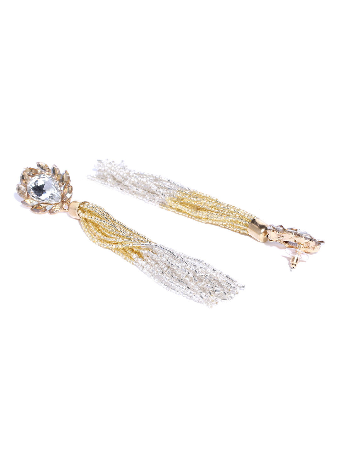 YouBella Silver-Toned Gold-Plated Tasselled Contemporary Drop Earrings